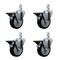 Service Caster 4'' Black Poly Wheel Swivel 3/4'' Square Stem Caster Set with Brake, 4PK SCC-SQ20S414-PPUB-BLK-PLB-34-4 - alternate 1